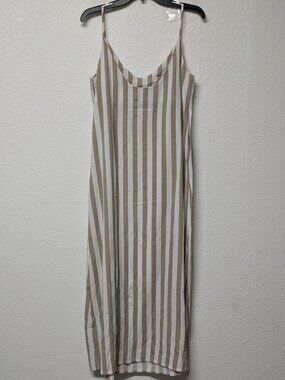Women's Brown and White Striped Open-back Spaghetti Strap Maxi Dress